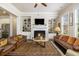 Cozy living room with fireplace, built-in shelves, and comfortable seating arrangement at 11375 Crestview Ter, Johns Creek, GA 30024