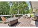 Relaxing outdoor deck with comfortable seating, a fire pit table, and scenic views of the surrounding greenery at 3248 Wildwood Sw Dr, Marietta, GA 30060