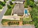 Aerial view of the home and the backyard with a pool, patio, firepit, and basketball court at 5220 Southern Hills Ln, Cumming, GA 30040
