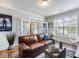 Comfortable living room with a leather sofa, lots of natural light, and access to another room at 5220 Southern Hills Ln, Cumming, GA 30040