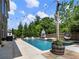 Backyard pool with outdoor lounge seating, a patio, and a basketball hoop in a fenced yard at 5220 Southern Hills Ln, Cumming, GA 30040