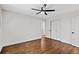 This bedroom offers hardwood floors, ceiling fan, and a closet space at 1887 Shalimar Dr, Atlanta, GA 30345