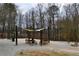 Seating area under shade canopies in the dog park, with benches for relaxation at 2628 Amberly Dr, Dunwoody, GA 30360