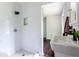 Bathroom boasts a modern subway tile shower and stylish vessel sink at 6715 Wright Rd, Sandy Springs, GA 30328
