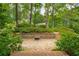Paver patio with fire pit surrounded by lush landscaping, creating an inviting backyard retreat at 355 Highlands Trce, Roswell, GA 30075