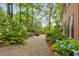 A peaceful stone patio next to the brick house and beautiful landscaping perfect for outdoor relaxation at 355 Highlands Trce, Roswell, GA 30075