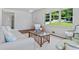 Bright living room with white furniture, a patterned coffee table, and large windows at 805 Gertrude Nw Pl, Atlanta, GA 30318