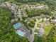 Aerial view highlighting a neighborhood's pool, tennis courts, and landscaped streets amid mature trees at 1850 Overlook Springs Ln, Cumming, GA 30040