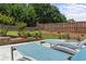 Backyard patio with lounge chairs overlooking a well-maintained lawn with a brick retaining wall and wooden fence at 1850 Overlook Springs Ln, Cumming, GA 30040