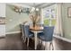 Bright dining room with large windows, a wooden table, and stylish blue upholstered chairs at 1850 Overlook Springs Ln, Cumming, GA 30040