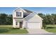 Charming two-story home with a two-car garage, gray door and siding, and a well-manicured lawn at 2340 Treaty Ln, Douglasville, GA 30135
