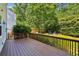 Wooden deck with a railing overlooking the lush, green backyard at 119 Laurel Mill Ct, Roswell, GA 30076