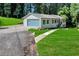 Single-Gathering home with blue garage door, front lawn and path to the front door at 2418 Bolling Brook Sw Dr, Atlanta, GA 30311