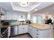 Open kitchen featuring stainless appliances, granite counters, tile backsplash, and breakfast bar at 72 Sutton Pl, Avondale Estates, GA 30002