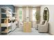 Well-lit home office with beige and blue tones, a desk, chairs, and stylish shelving at 255 Deer Valley Run, Canton, GA 30115