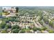 Neighborhood aerial view showcasing the community layout surrounded by trees and a lake at 2324 Littlebrooke Ln, Dunwoody, GA 30338