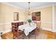 Dining room with hardwood floors, a chandelier, a buffet, and room for seating of eight at the table at 2324 Littlebrooke Ln, Dunwoody, GA 30338