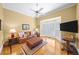 Inviting living room with hardwood floors, bay window, TV, and comfortable seating at 2324 Littlebrooke Ln, Dunwoody, GA 30338