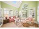 Sunroom with vaulted ceilings, many windows, and a cozy seating area, perfect for relaxation and enjoying the sunlight at 2324 Littlebrooke Ln, Dunwoody, GA 30338
