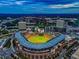 Aerial view of Truist Park baseball stadium with city skyline in the distance at 1120 Starline Se Dr, Smyrna, GA 30080