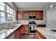 Kitchen boasts stainless steel appliances, mosaic backsplash, and granite counters at 450 Hilingdon Way, Suwanee, GA 30024