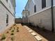New home backyard featuring a stone walkway and low-maintenance landscaping at 157 Basil St, Cumming, GA 30040