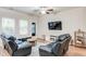 Cozy living room with hardwood floors, comfortable seating, a ceiling fan, and a large TV for relaxation and entertainment at 5525 Sable Way, Atlanta, GA 30349