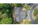 Aerial view showcasing a home's roof, circular driveway, and surrounding greenery at 5336 Stone Village Nw Cir # 2, Kennesaw, GA 30152