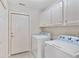 Laundry room with white cabinets, washer, and dryer at 5336 Stone Village Nw Cir # 2, Kennesaw, GA 30152