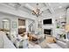Inviting living room with coffered ceiling, fireplace, and seamless flow to bar, and kitchen areas at 3330 Riverwalk Way, Cumming, GA 30040
