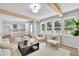 Bright living room featuring hardwood floors, natural wood beams, and plenty of natural light at 4999 Willow Creek Dr, Woodstock, GA 30188