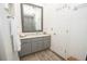 Stylish bathroom with a glass bowl sink, gray vanity, and contemporary fixtures at 105 Whippoorwill Way, Fayetteville, GA 30215