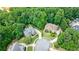 Beautiful aerial view of two homes in a cul-de-sac with lush landscaping, circular drives, and mature trees at 2101 Hunters Green Dr, Lawrenceville, GA 30043