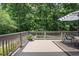 Relaxing back deck is perfect for outdoor dining with a table, chairs, and wooded view at 290 Dania Dr, Alpharetta, GA 30009
