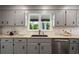 Close up of kitchen showing sink, countertops, cabinets and window view to the outside at 290 Dania Dr, Alpharetta, GA 30009