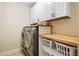 Convenient laundry room with modern washer and dryer, cabinets, and built-in shelving at 910 Ovalene Sw Ln, Marietta, GA 30064