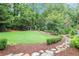 This expansive backyard offers a well-manicured lawn and mature trees at 3323 Lancing Ct, Duluth, GA 30096