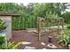 Backyard garden area has raised garden beds, mature trees, and tranquil gardening at 3323 Lancing Ct, Duluth, GA 30096
