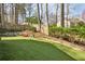 Backyard featuring artificial turf, a rock wall and a wooden fence at 735 Longwood Nw Dr, Atlanta, GA 30305