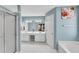 Bright and spacious Primary bathroom with double sinks and walk-in shower at 3925 Tugaloo River Dr, Duluth, GA 30097
