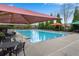 Community swimming pool with surrounding lounge chairs, tables, and shade umbrellas at 3925 Tugaloo River Dr, Duluth, GA 30097