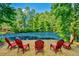 Backyard fire pit area with seating surrounded by beautiful lake views at 5675 Habersham Vly, Suwanee, GA 30024