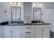 Bathroom features dual sinks, granite countertops, and grey cabinets with dark hardware at 270 Alcovy Reserve Way, Covington, GA 30014