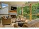 Inviting covered patio featuring a cozy fireplace, TV and comfortable outdoor furniture at 270 Alcovy Reserve Way, Covington, GA 30014