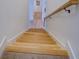 Wooden staircase with white walls and handrail leading downstairs to carpet at 270 Alcovy Reserve Way, Covington, GA 30014