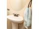 Powder room featuring a pedestal sink, mirror and towel rack at 610 Sunflower Dr, Canton, GA 30114