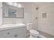 Bathroom featuring a white vanity and a glass enclosed shower with marble tiling at 2049 Rector Sw Dr, Atlanta, GA 30311