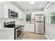 Modern kitchen with stainless steel appliances, white cabinets, and subway tile backsplash at 623 Montevista Sw St, Atlanta, GA 30310