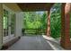 This covered back porch features brick pillars, a concrete floor and a view of the backyard at 140 Longwater Cv, Roswell, GA 30075