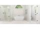 Modern bathroom features glass-enclosed shower, standalone tub, and natural light at 140 Longwater Cv, Roswell, GA 30075